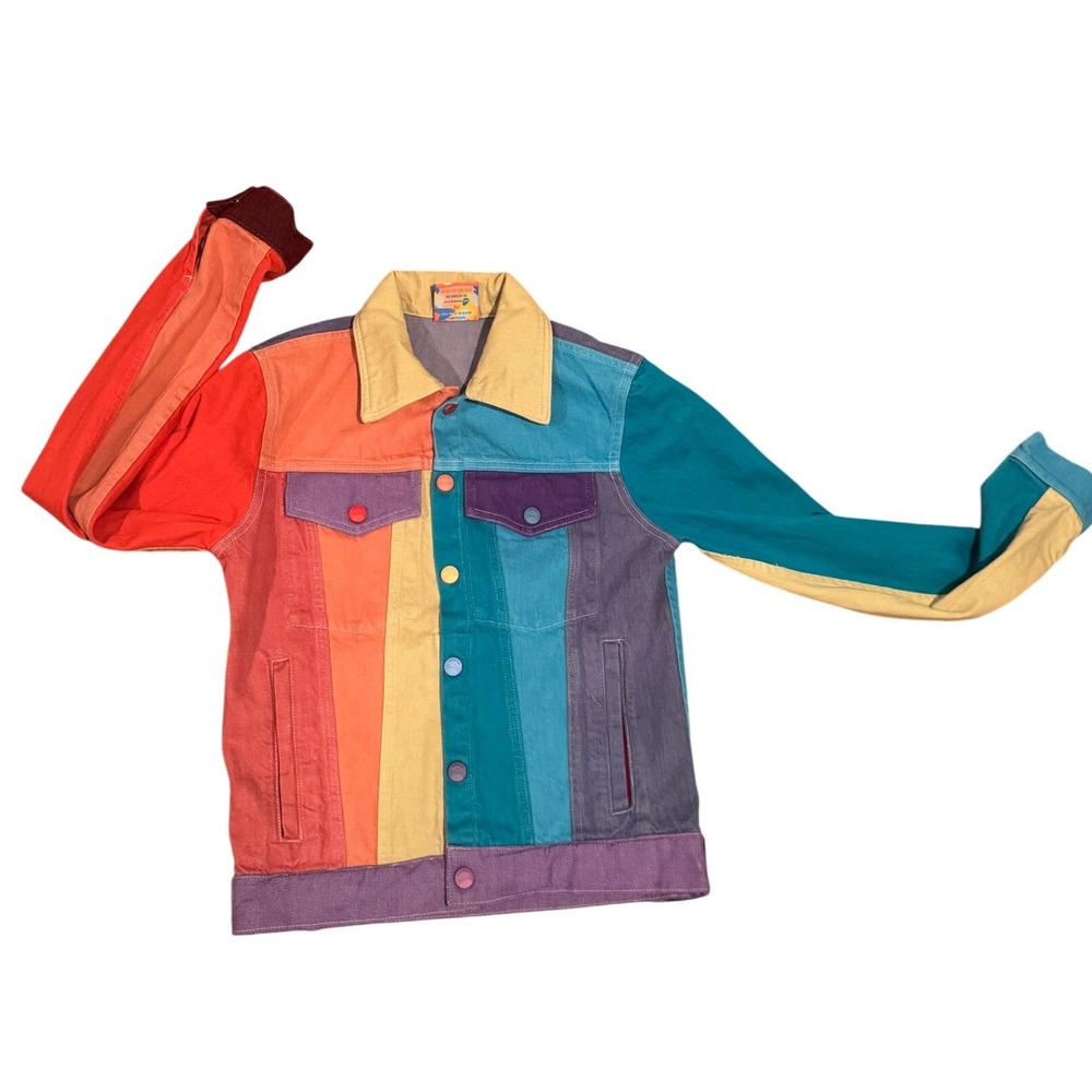 VTG Mokuyobi Rainbow Colorblock Denim Jacket Made in USA Dopamine Dressing XXS - Picture 2 of 16